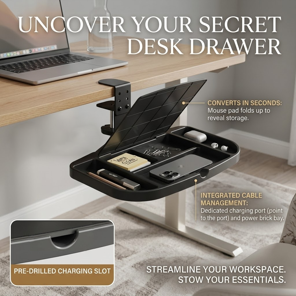 Harovex® Under-Desk Mouse Tray & Storage Drawer