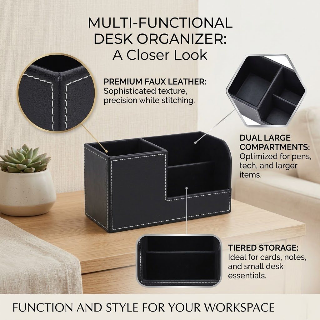 Harovex® PU Leather Desk Organizer